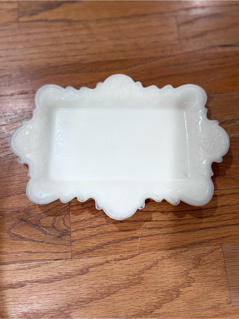 vintage Victorian-style milk glass trinket dish